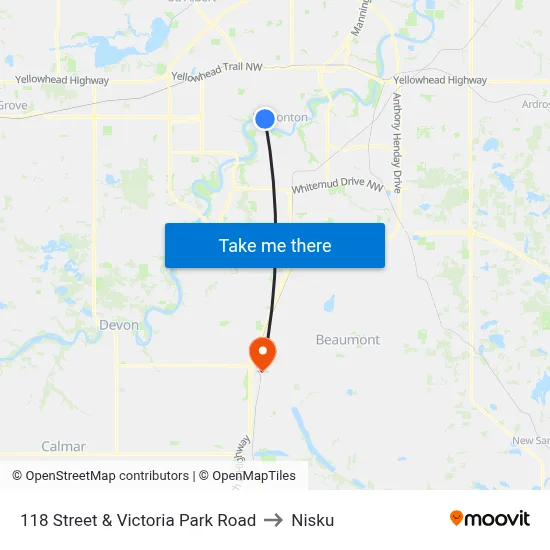 118 Street & Victoria Park Road to Nisku map