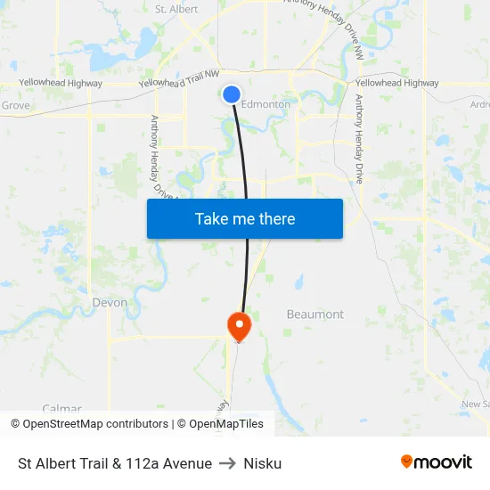 St Albert Trail & 112a Avenue to Nisku map
