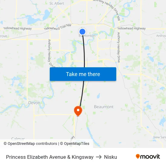 Princess Elizabeth Avenue & Kingsway to Nisku map