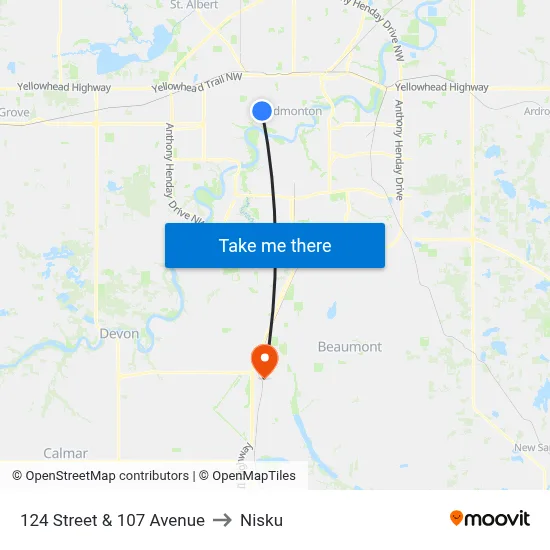 124 Street & 107 Avenue to Nisku map