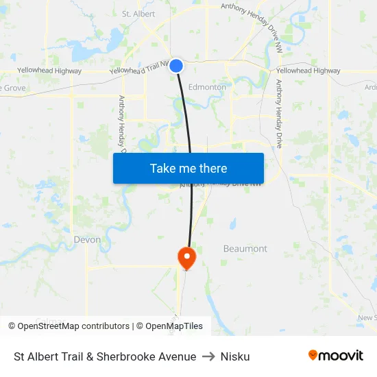 St Albert Trail & Sherbrooke Avenue to Nisku map