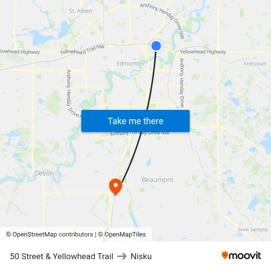 50 Street & Yellowhead Trail to Nisku map