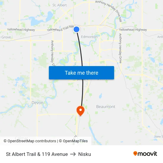 St Albert Trail & 119 Avenue to Nisku map