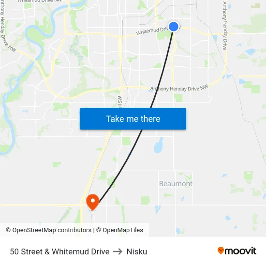 50 Street & Whitemud Drive to Nisku map