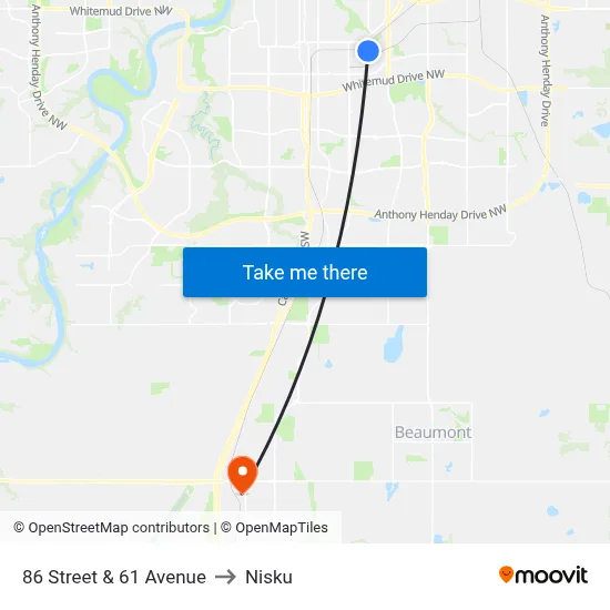 86 Street & 61 Avenue to Nisku map