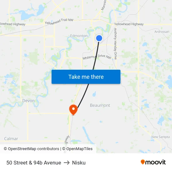 50 Street & 94b Avenue to Nisku map