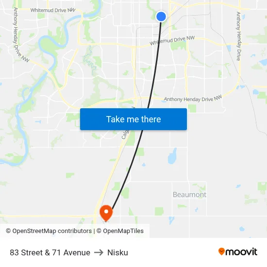 83 Street & 71 Avenue to Nisku map
