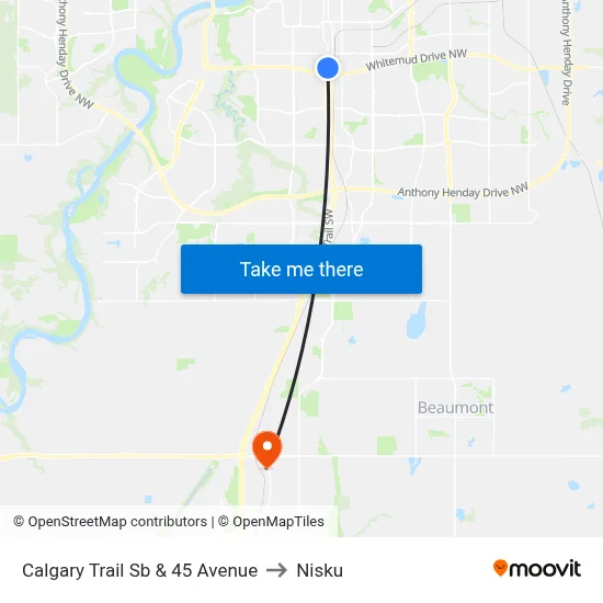 Calgary Trail Sb & 45 Avenue to Nisku map