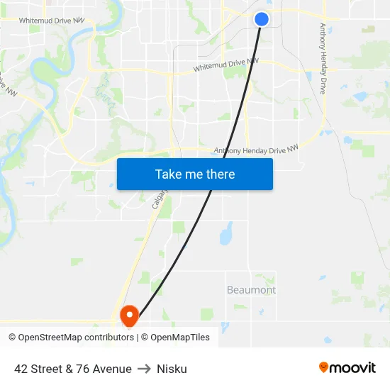 42 Street & 76 Avenue to Nisku map