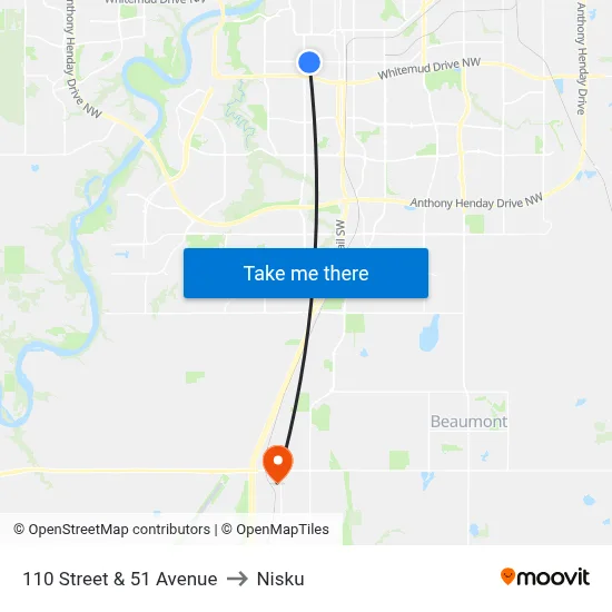 110 Street & 51 Avenue to Nisku map