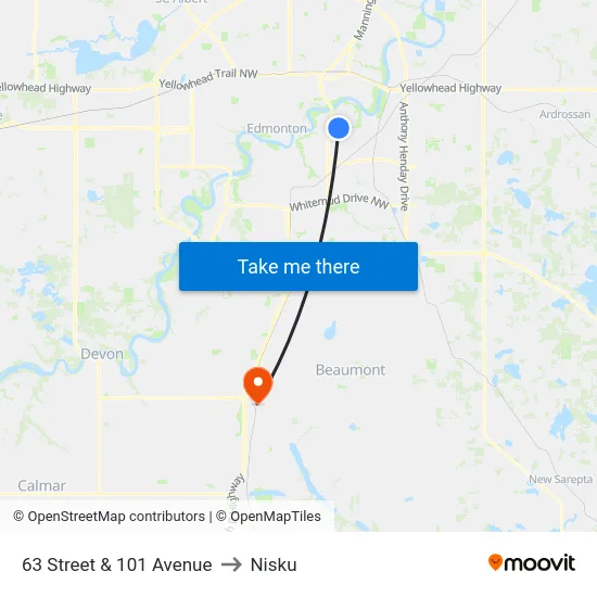 63 Street & 101 Avenue to Nisku map