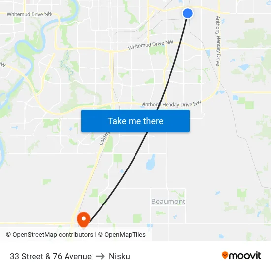 33 Street & 76 Avenue to Nisku map