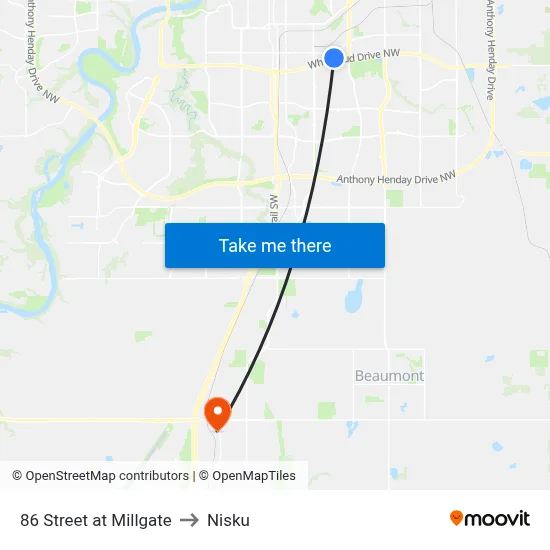 86 Street at Millgate to Nisku map