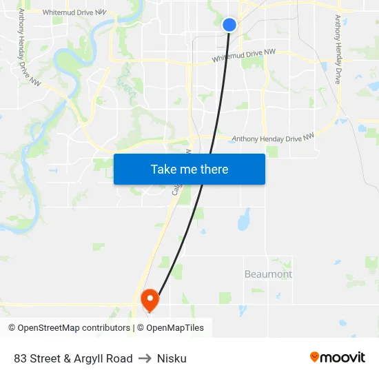 83 Street & Argyll Road to Nisku map
