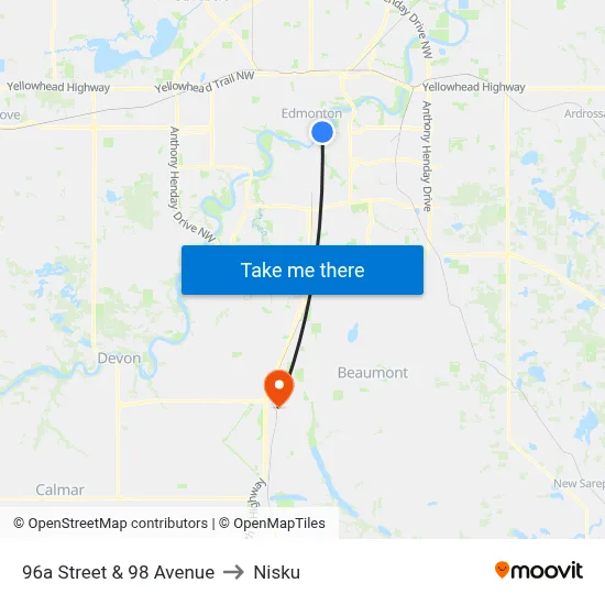 96a Street & 98 Avenue to Nisku map