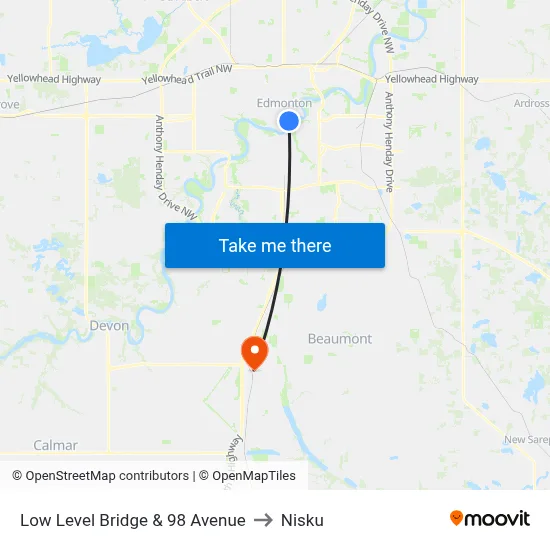 Low Level Bridge & 98 Avenue to Nisku map