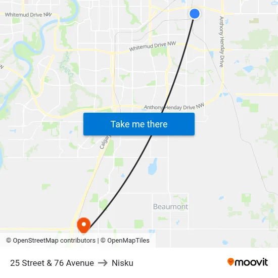 25 Street & 76 Avenue to Nisku map
