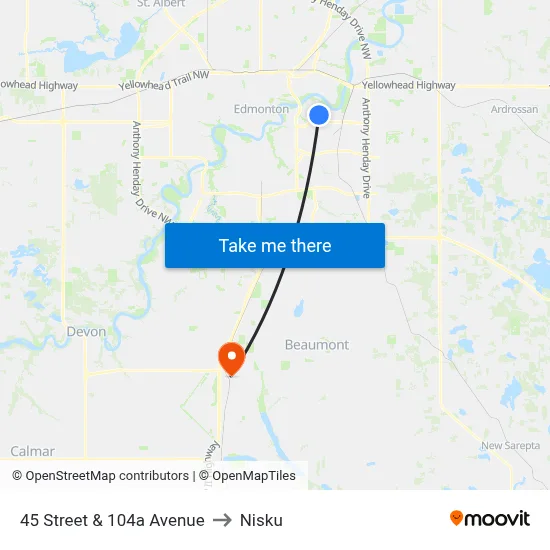 45 Street & 104a Avenue to Nisku map