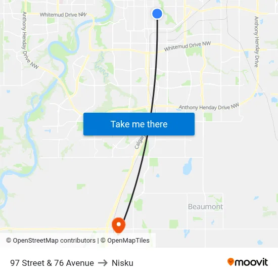 97 Street & 76 Avenue to Nisku map