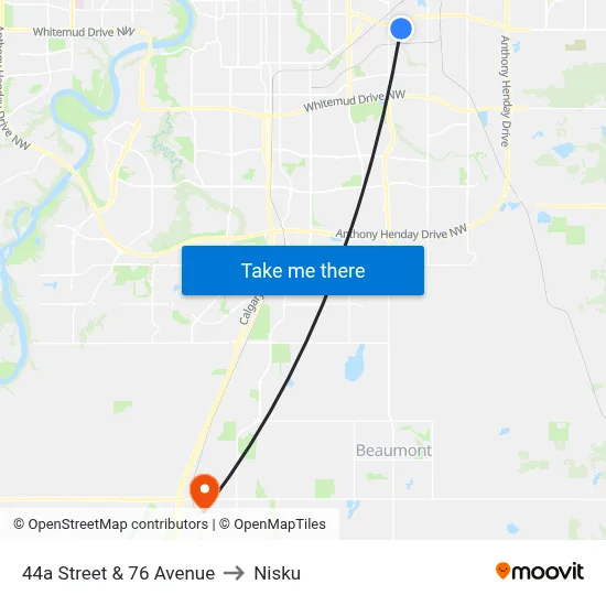 44a Street & 76 Avenue to Nisku map