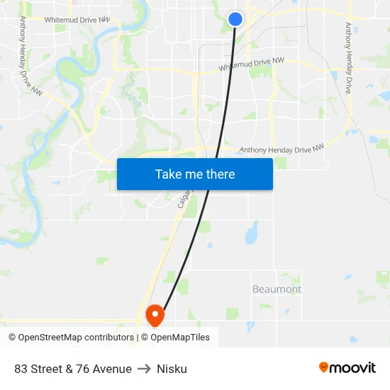 83 Street & 76 Avenue to Nisku map