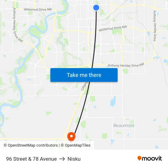 96 Street & 78 Avenue to Nisku map