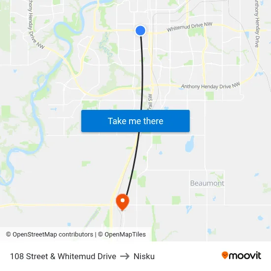 108 Street & Whitemud Drive to Nisku map