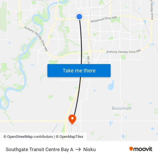 Southgate Transit Centre Bay A to Nisku map