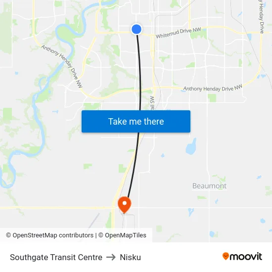 Southgate Transit Centre to Nisku map