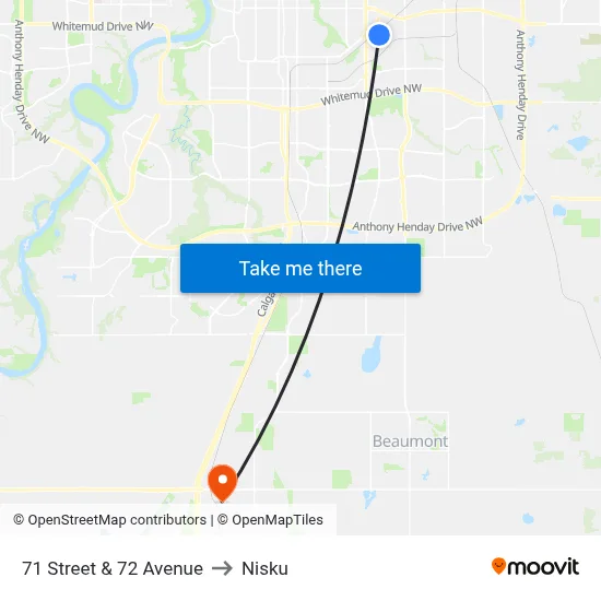 71 Street & 72 Avenue to Nisku map