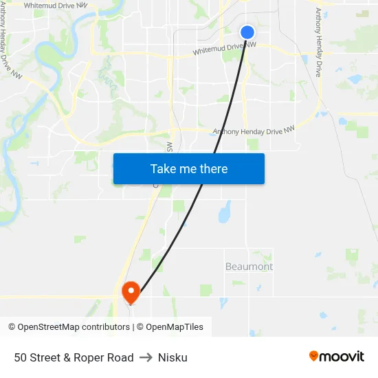 50 Street & Roper Road to Nisku map
