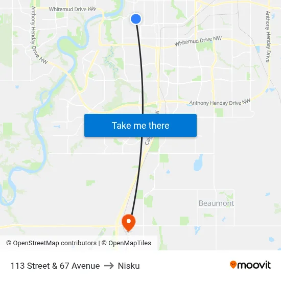 113 Street & 67 Avenue to Nisku map