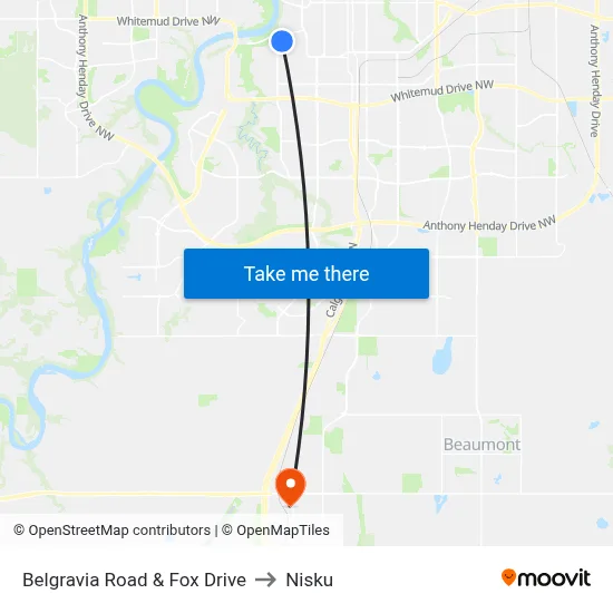 Belgravia Road & Fox Drive to Nisku map