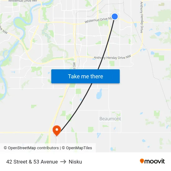 42 Street & 53 Avenue to Nisku map