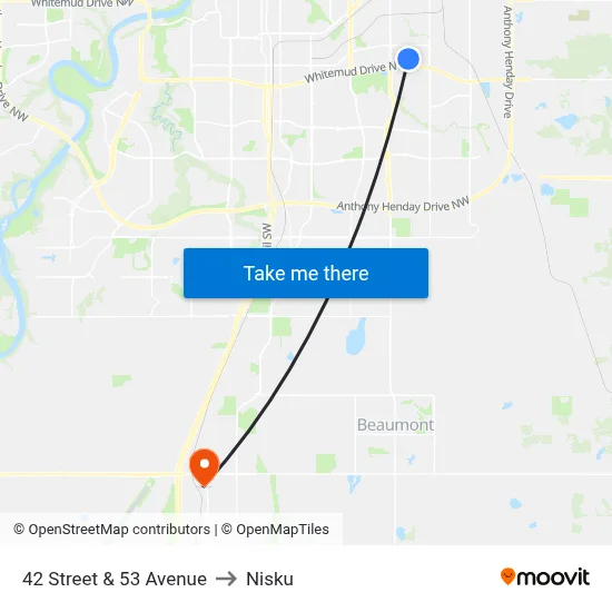42 Street & 53 Avenue to Nisku map