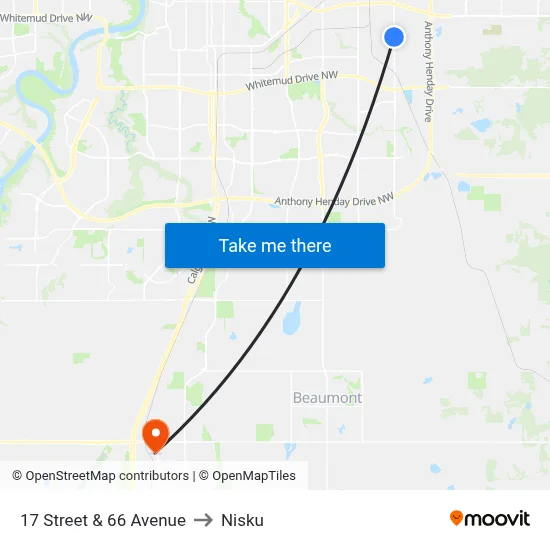 17 Street & 66 Avenue to Nisku map
