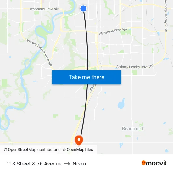 113 Street & 76 Avenue to Nisku map