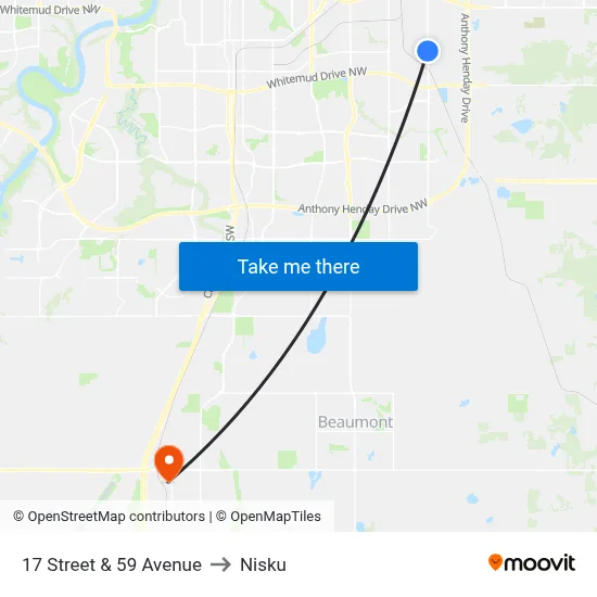 17 Street & 59 Avenue to Nisku map