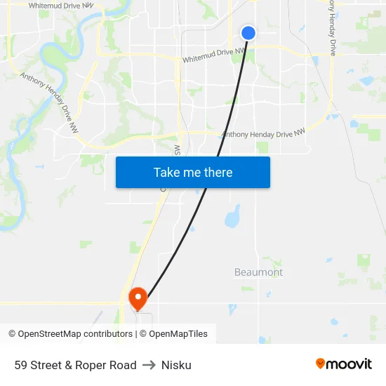 59 Street & Roper Road to Nisku map