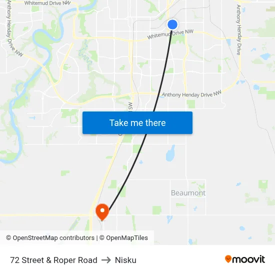 72 Street & Roper Road to Nisku map