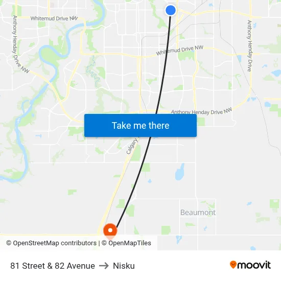 81 Street & 82 Avenue to Nisku map