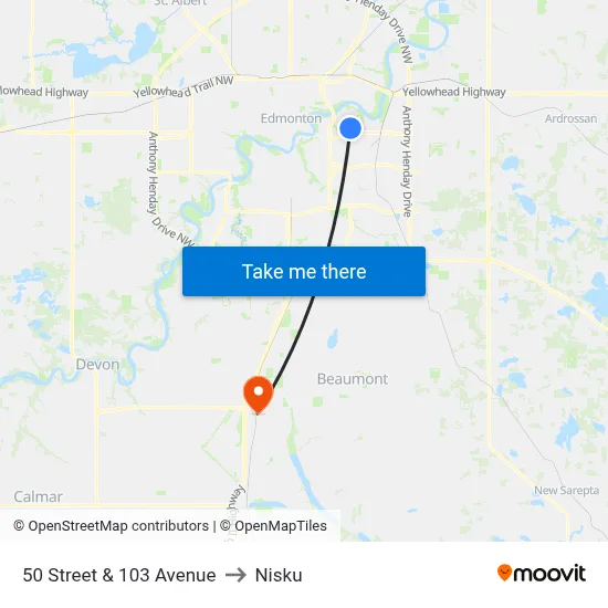 50 Street & 103 Avenue to Nisku map