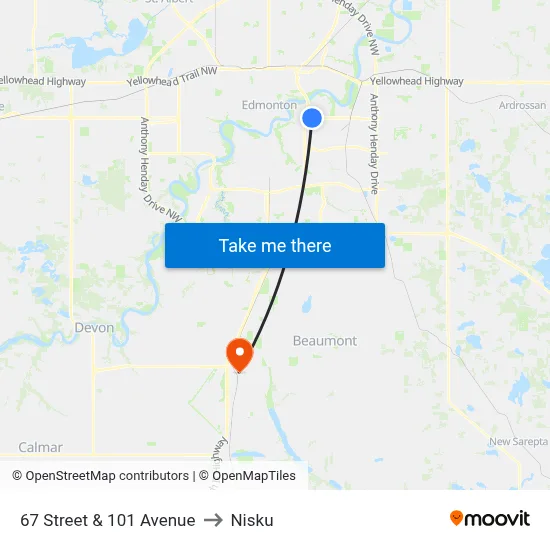 67 Street & 101 Avenue to Nisku map