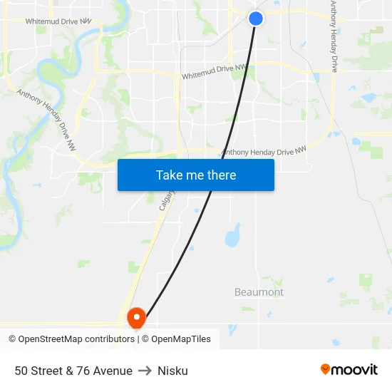 50 Street & 76 Avenue to Nisku map