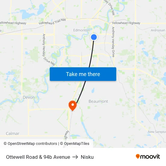 Ottewell Road & 94b Avenue to Nisku map