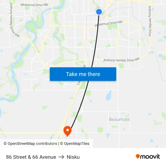 86 Street & 66 Avenue to Nisku map