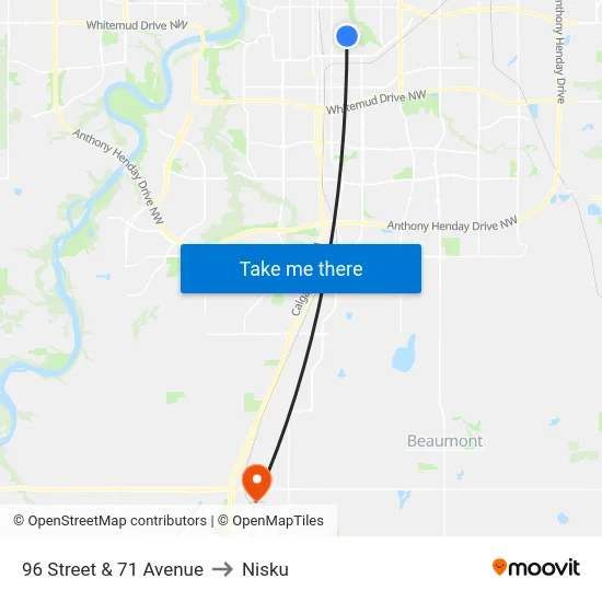 96 Street & 71 Avenue to Nisku map