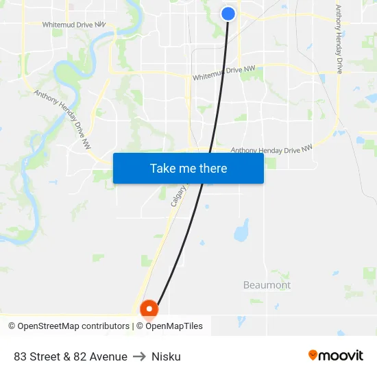 83 Street & 82 Avenue to Nisku map