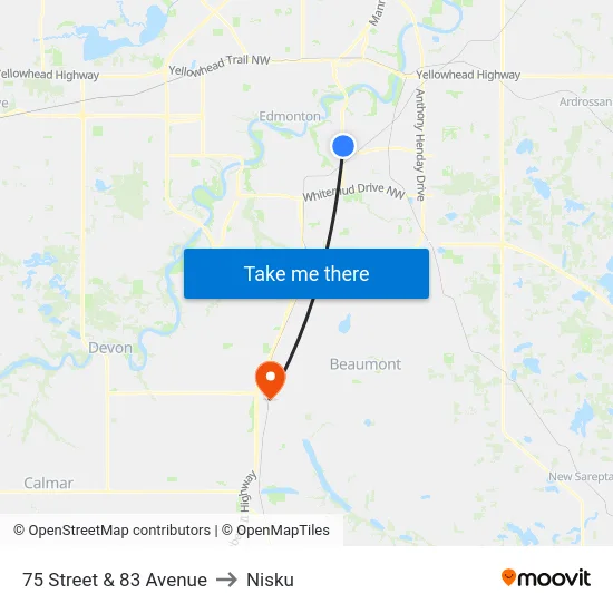 75 Street & 83 Avenue to Nisku map