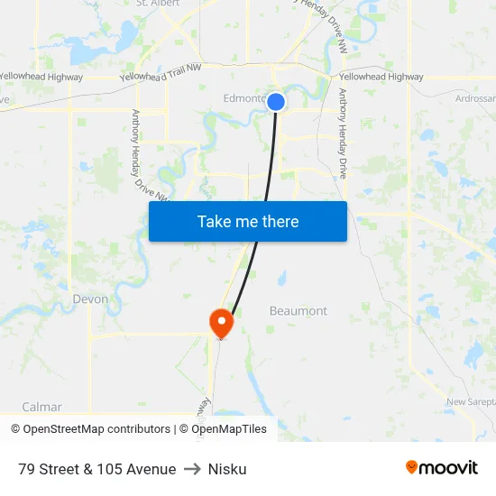79 Street & 105 Avenue to Nisku map